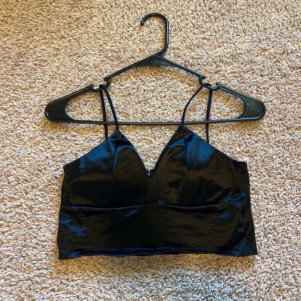Black Satin Crop Top